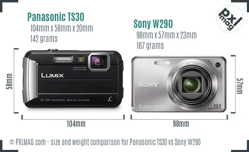 Panasonic TS30 vs Sony W290 size comparison