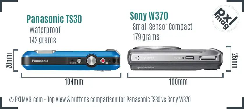 Panasonic TS30 vs Sony W370 top view buttons comparison