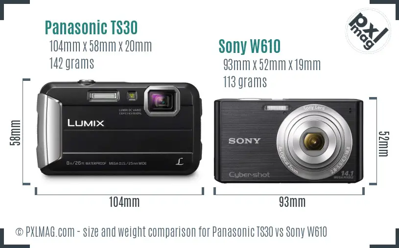 Panasonic TS30 vs Sony W610 size comparison