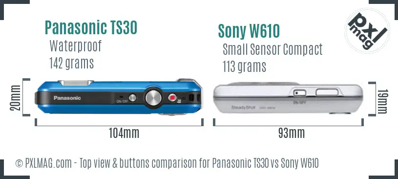 Panasonic TS30 vs Sony W610 top view buttons comparison