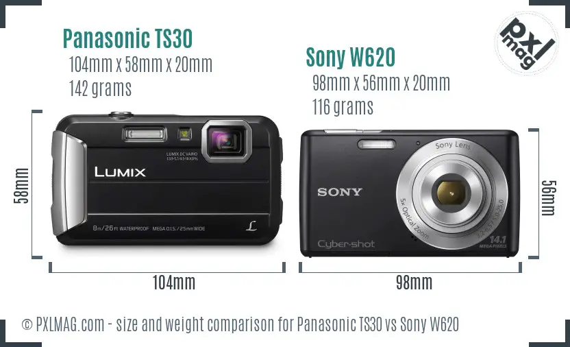 Panasonic TS30 vs Sony W620 size comparison