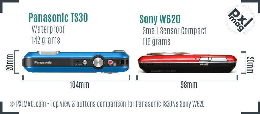 Panasonic TS30 vs Sony W620 top view buttons comparison