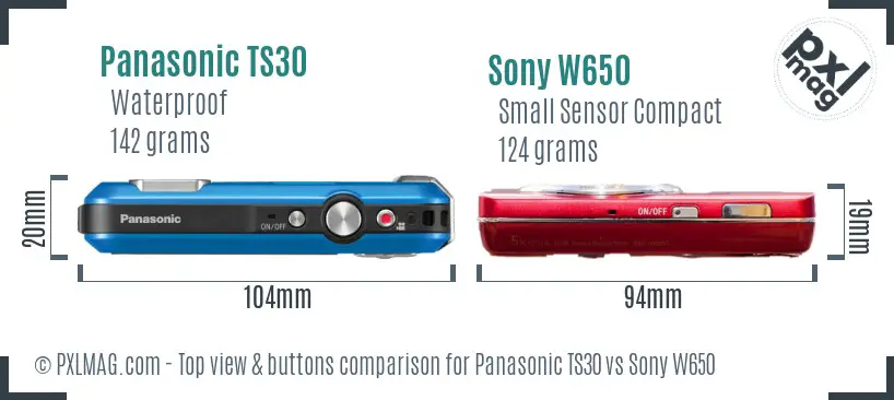 Panasonic TS30 vs Sony W650 top view buttons comparison Panasonic TS30 vs Sony W650 top view buttons comparison