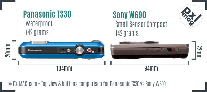 Panasonic TS30 vs Sony W690 top view buttons comparison Panasonic TS30 vs Sony W690 top view buttons comparison