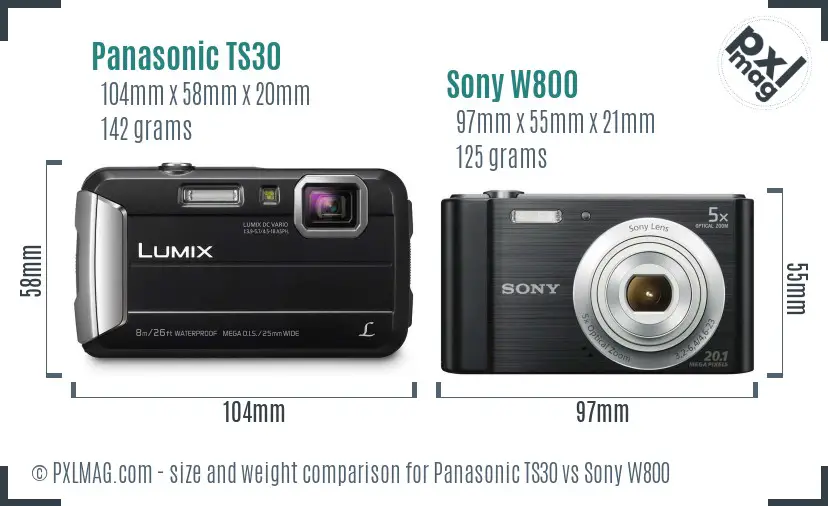 Panasonic TS30 vs Sony W800 size comparison