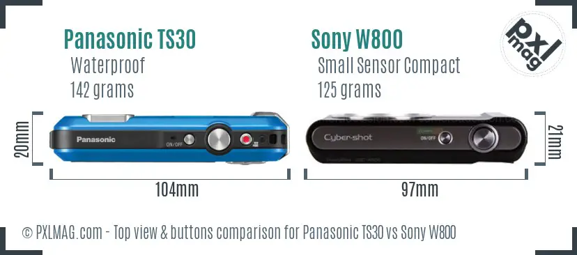 Panasonic TS30 vs Sony W800 top view buttons comparison