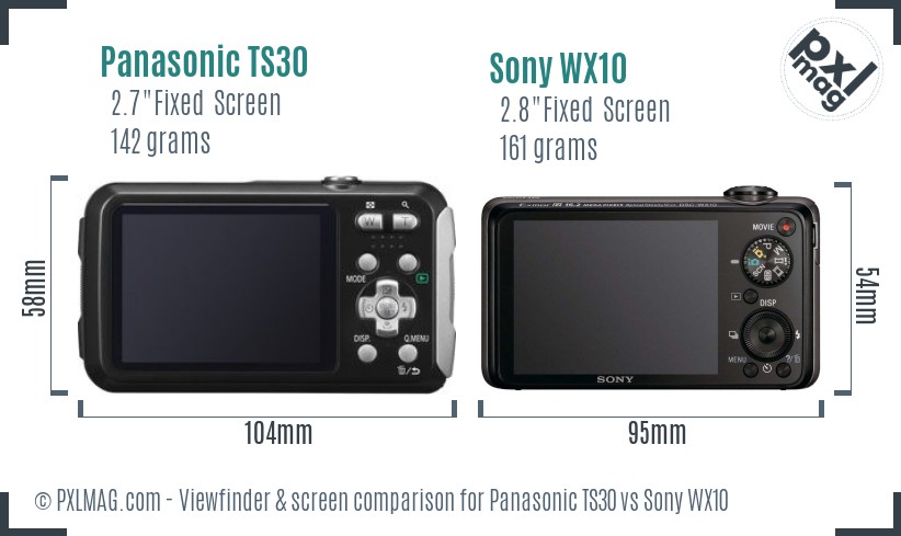 Panasonic TS30 vs Sony WX10 Screen and Viewfinder comparison