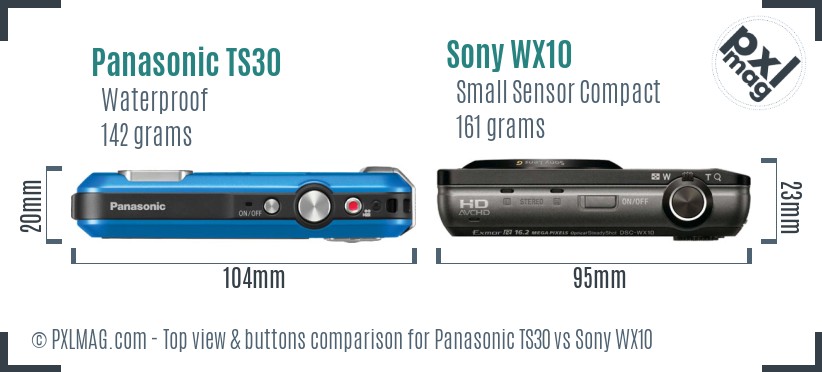 Panasonic TS30 vs Sony WX10 top view buttons comparison