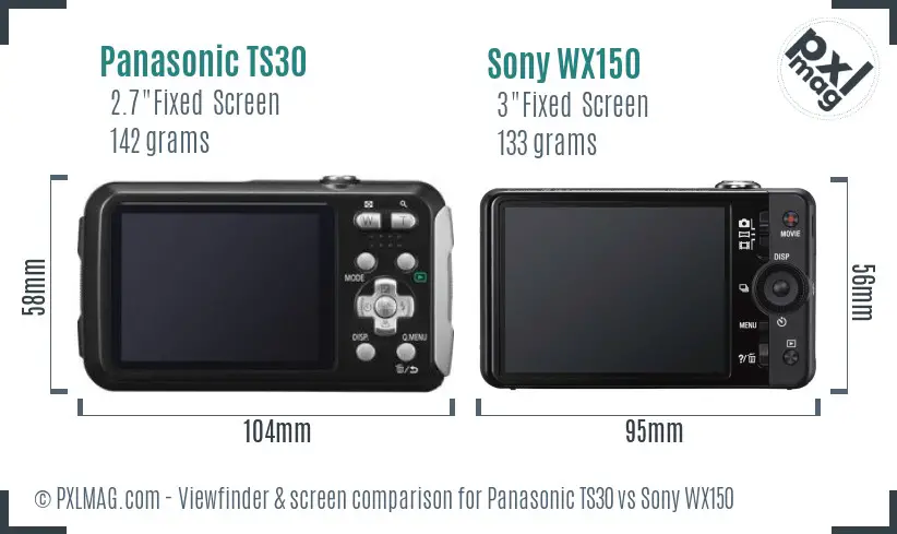 Panasonic TS30 vs Sony WX150 Screen and Viewfinder comparison