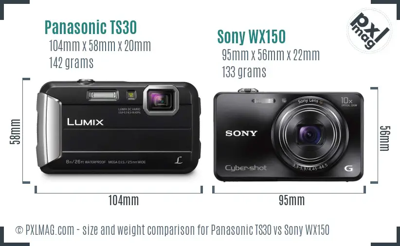 Panasonic TS30 vs Sony WX150 size comparison