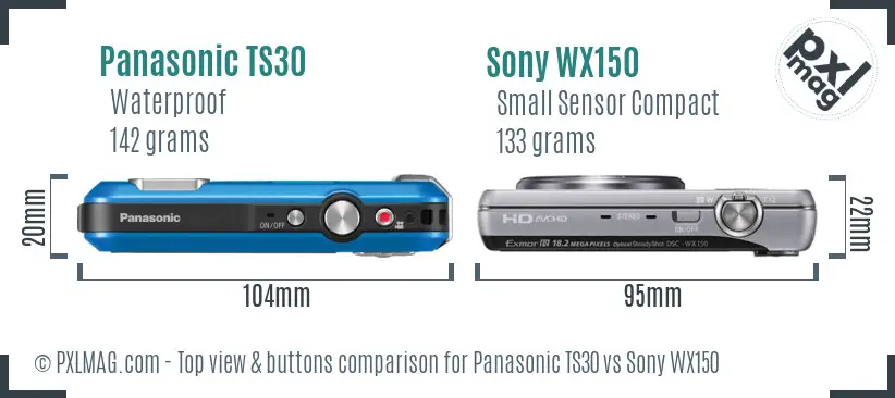 Panasonic TS30 vs Sony WX150 top view buttons comparison