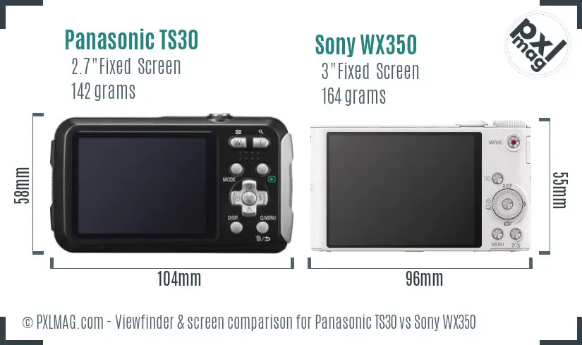 Panasonic TS30 vs Sony WX350 Screen and Viewfinder comparison