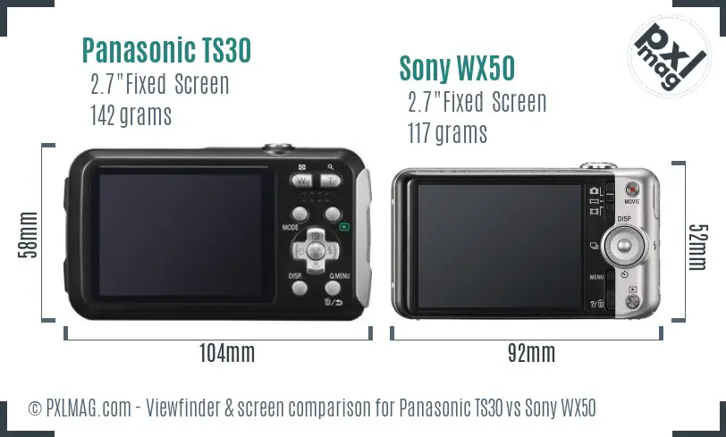 Panasonic TS30 vs Sony WX50 Screen and Viewfinder comparison