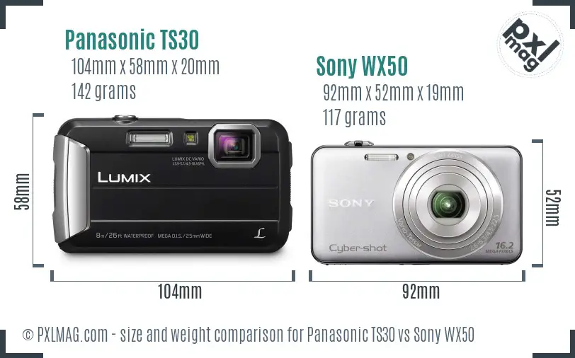 Panasonic TS30 vs Sony WX50 size comparison