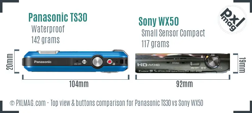 Panasonic TS30 vs Sony WX50 top view buttons comparison