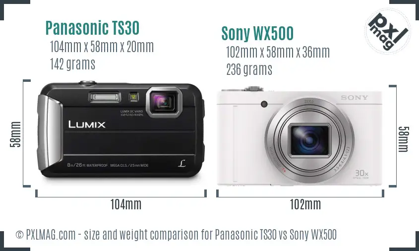 Panasonic TS30 vs Sony WX500 size comparison