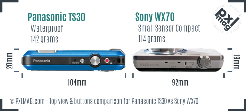 Panasonic TS30 vs Sony WX70 top view buttons comparison