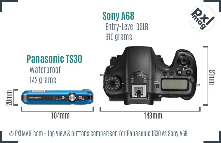 Panasonic TS30 vs Sony A68 top view buttons comparison