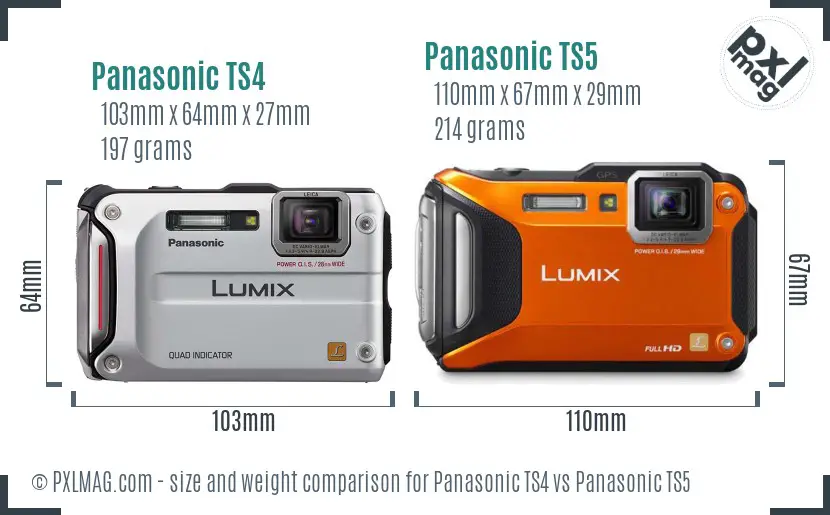 Panasonic TS4 vs Panasonic TS5 size comparison