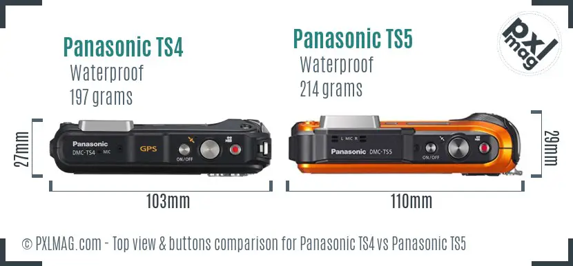 Panasonic TS4 vs Panasonic TS5 top view buttons comparison