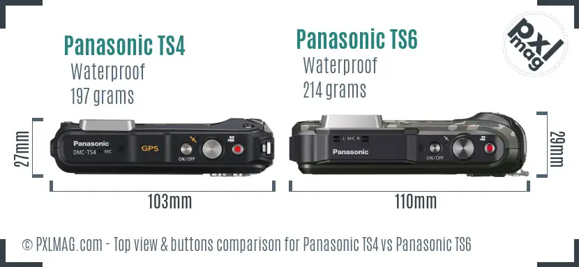 Panasonic TS4 vs Panasonic TS6 top view buttons comparison