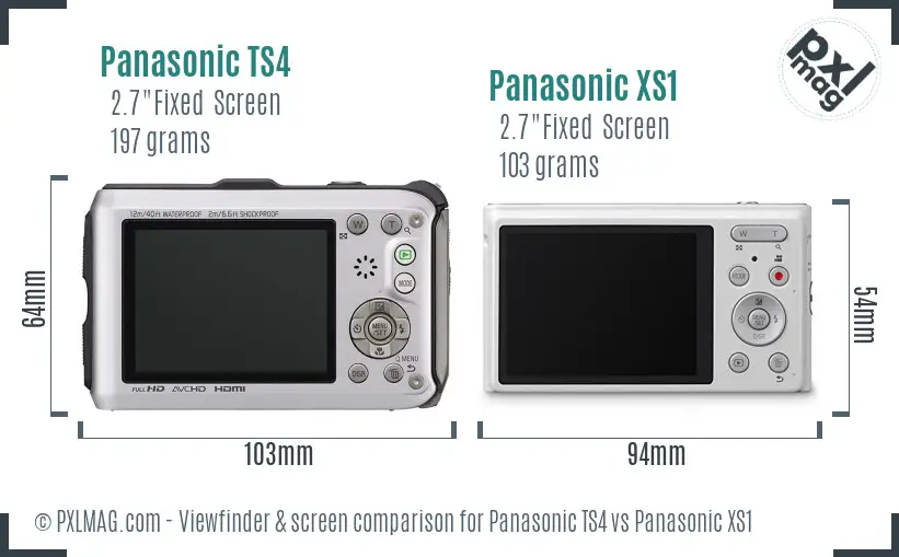 Panasonic TS4 vs Panasonic XS1 Screen and Viewfinder comparison