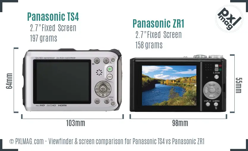Panasonic TS4 vs Panasonic ZR1 Screen and Viewfinder comparison