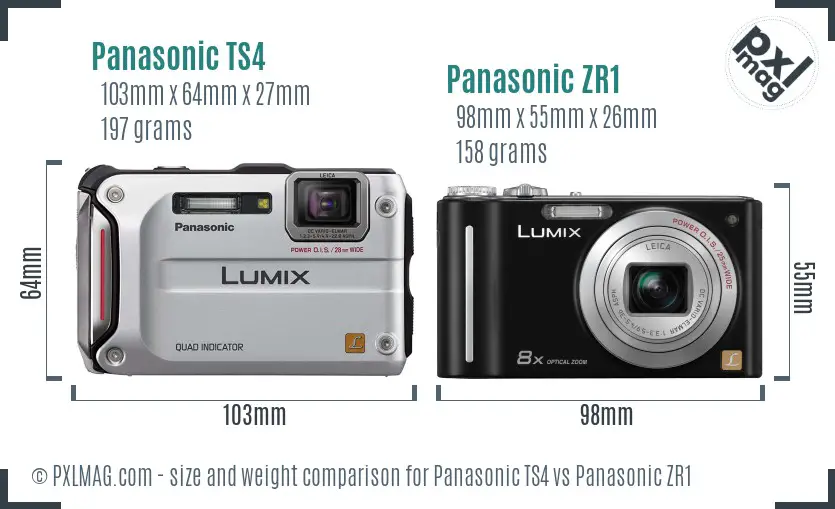 Panasonic TS4 vs Panasonic ZR1 size comparison