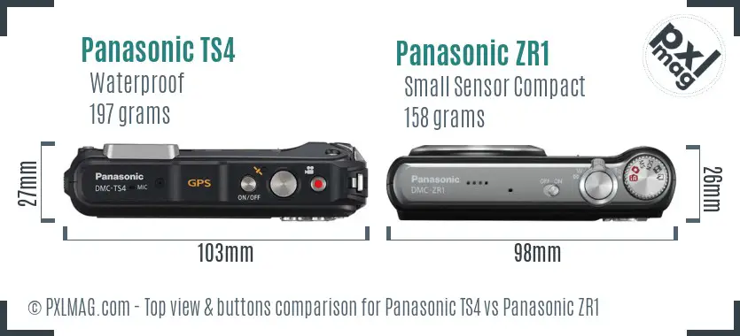 Panasonic TS4 vs Panasonic ZR1 top view buttons comparison
