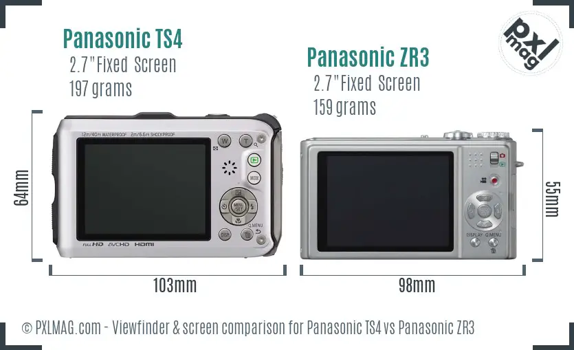 Panasonic TS4 vs Panasonic ZR3 Screen and Viewfinder comparison