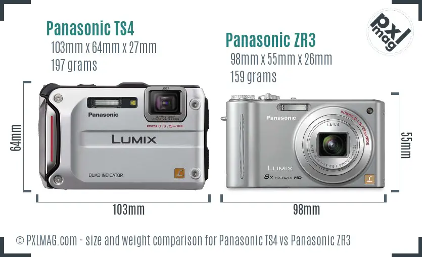 Panasonic TS4 vs Panasonic ZR3 size comparison