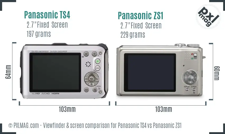 Panasonic TS4 vs Panasonic ZS1 Screen and Viewfinder comparison
