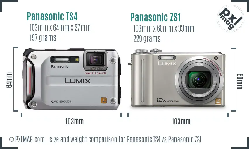 Panasonic TS4 vs Panasonic ZS1 size comparison