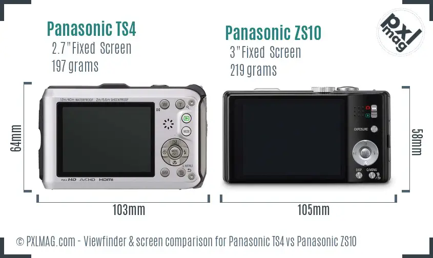 Panasonic TS4 vs Panasonic ZS10 Screen and Viewfinder comparison