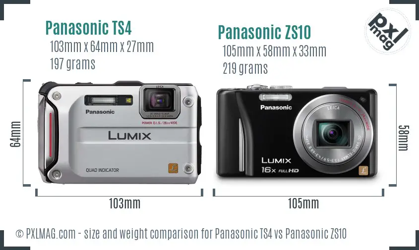 Panasonic TS4 vs Panasonic ZS10 size comparison