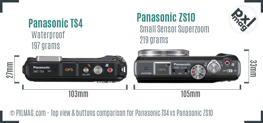 Panasonic TS4 vs Panasonic ZS10 top view buttons comparison