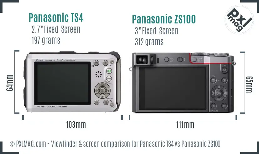 Panasonic TS4 vs Panasonic ZS100 Screen and Viewfinder comparison