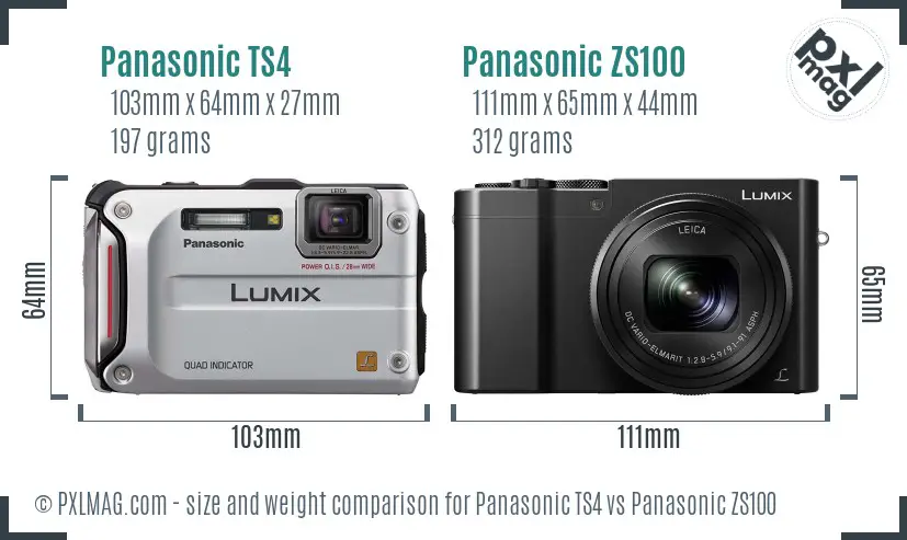 Panasonic TS4 vs Panasonic ZS100 size comparison