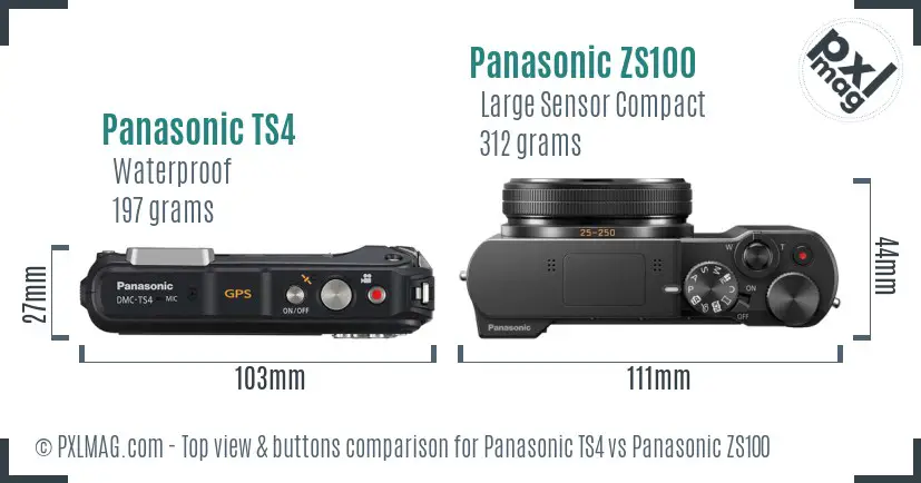 Panasonic TS4 vs Panasonic ZS100 top view buttons comparison