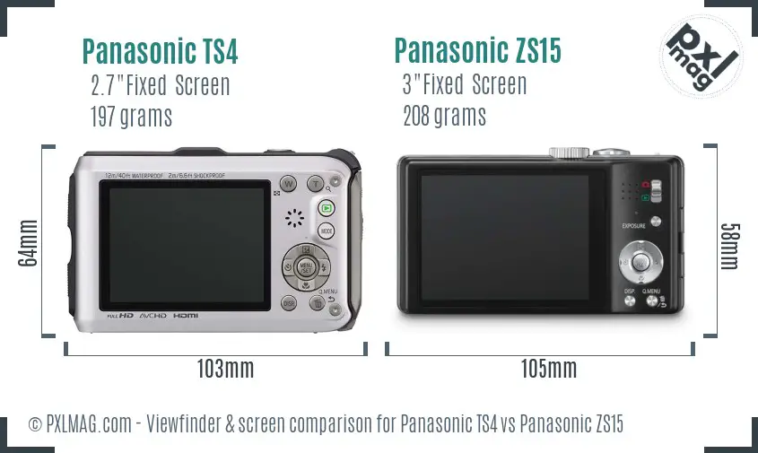 Panasonic TS4 vs Panasonic ZS15 Screen and Viewfinder comparison