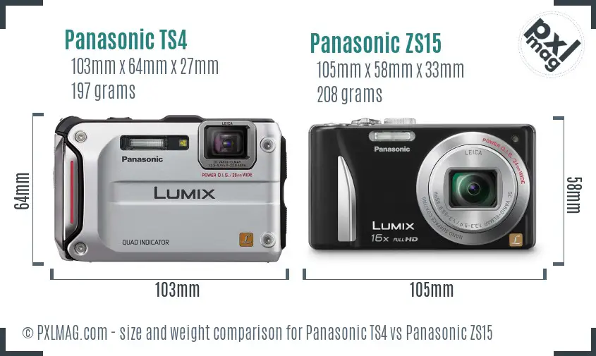 Panasonic TS4 vs Panasonic ZS15 size comparison