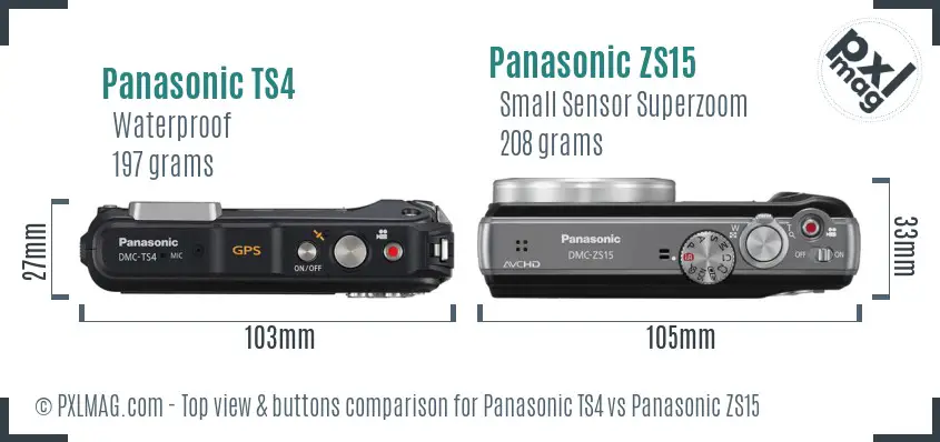 Panasonic TS4 vs Panasonic ZS15 top view buttons comparison