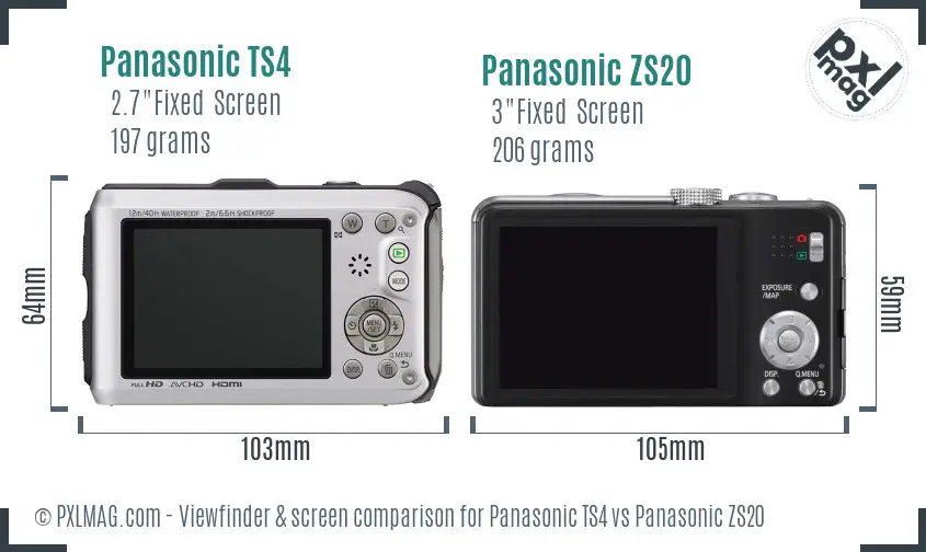 Panasonic TS4 vs Panasonic ZS20 Screen and Viewfinder comparison