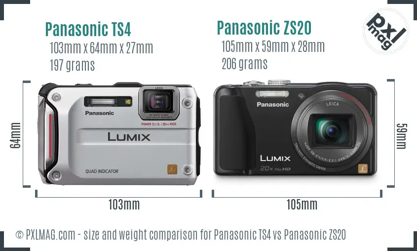 Panasonic TS4 vs Panasonic ZS20 size comparison