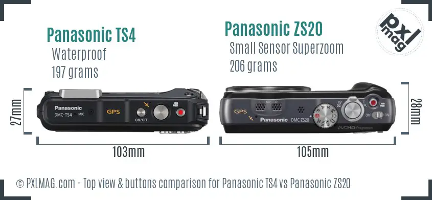 Panasonic TS4 vs Panasonic ZS20 top view buttons comparison