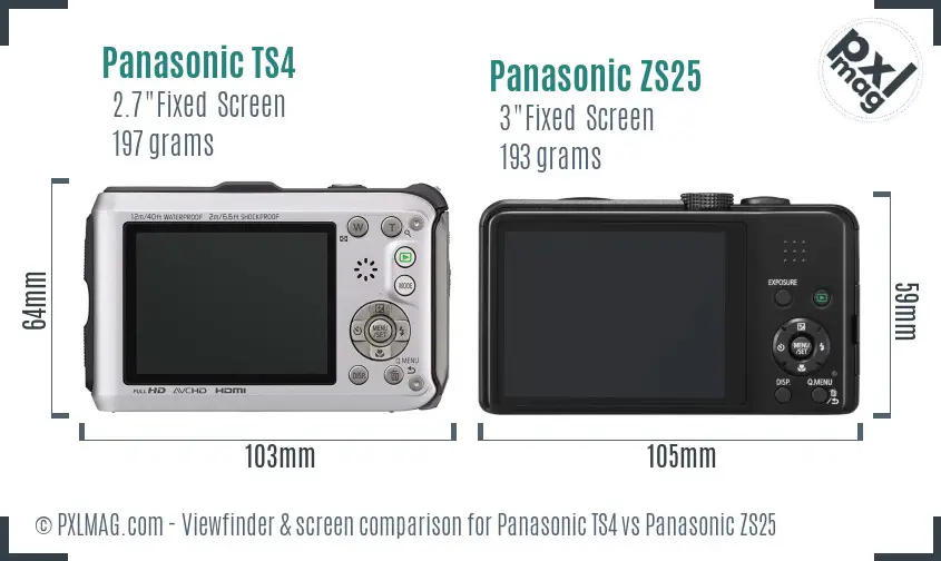 Panasonic TS4 vs Panasonic ZS25 Screen and Viewfinder comparison