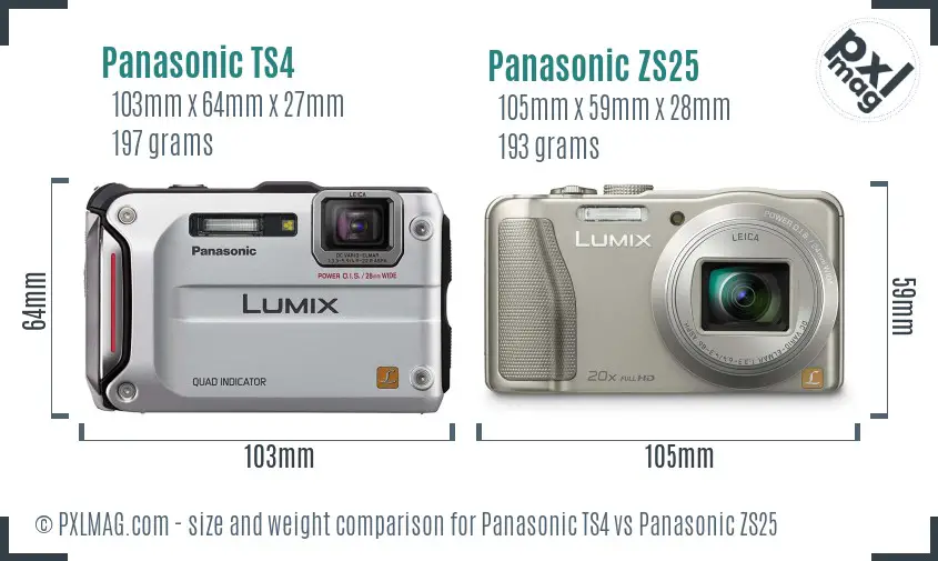 Panasonic TS4 vs Panasonic ZS25 size comparison