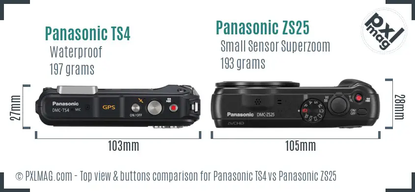 Panasonic TS4 vs Panasonic ZS25 top view buttons comparison