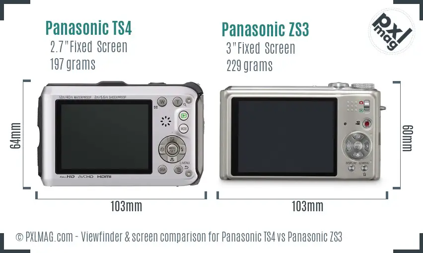 Panasonic TS4 vs Panasonic ZS3 Screen and Viewfinder comparison
