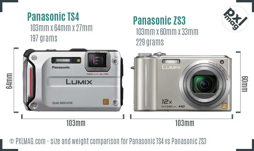 Panasonic TS4 vs Panasonic ZS3 size comparison